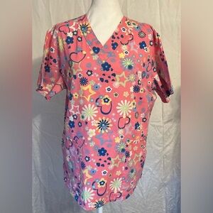 Floral Pink Women's Scrub Top